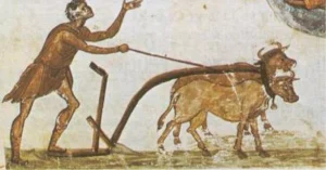 Campesino romano utilizando el arado, Museo de Las Encartaciones, España.