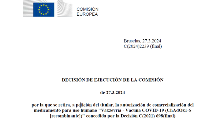 LA COMISIÓN EUROPEA SUSPENDE LA COMERCIALIZACIÓN DE LA VACUNA COVID DE ASTRAZENECA